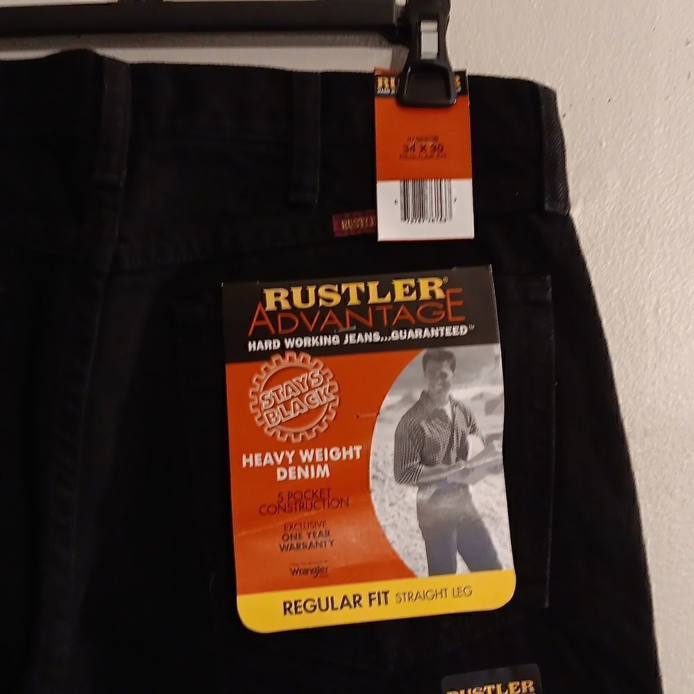 New Men's Rustler Heavy Weight Denim Black Jeans New With‎ Tags Regular Fit